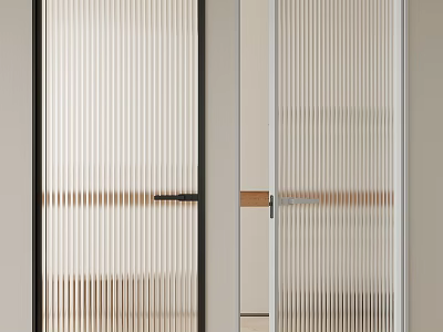 Modern Minimalist Interior Flush Door With Vertical Striped Glass And Black White Frames 3d model