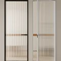 Modern Minimalist Interior Flush Door With Vertical Striped Glass And Black White Frames