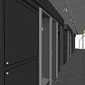 Data Center Corridor With Black Server Racks Gray Tiled Floor And Grid Ceiling Lights 3d model