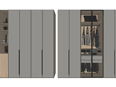 Modern Wardrobe Design With Gray Doors Internal Hanging Clothes And Drawers 3d model