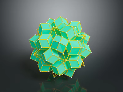 Abstract 3D Geometric Spherical Structure With Green Cubes And Yellow Edges 3d model