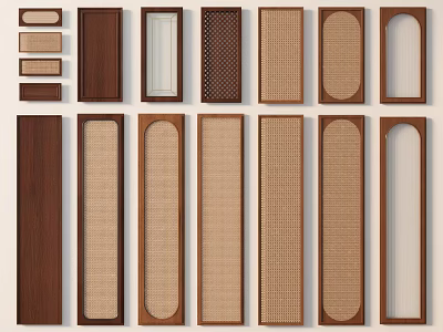 Various Wooden Woven And Glass Cabinet Door Panels With Different Designs And Textures 3d model