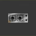 Household Gas Stove With Double Burners Stainless Steel Surface And Control Knobs