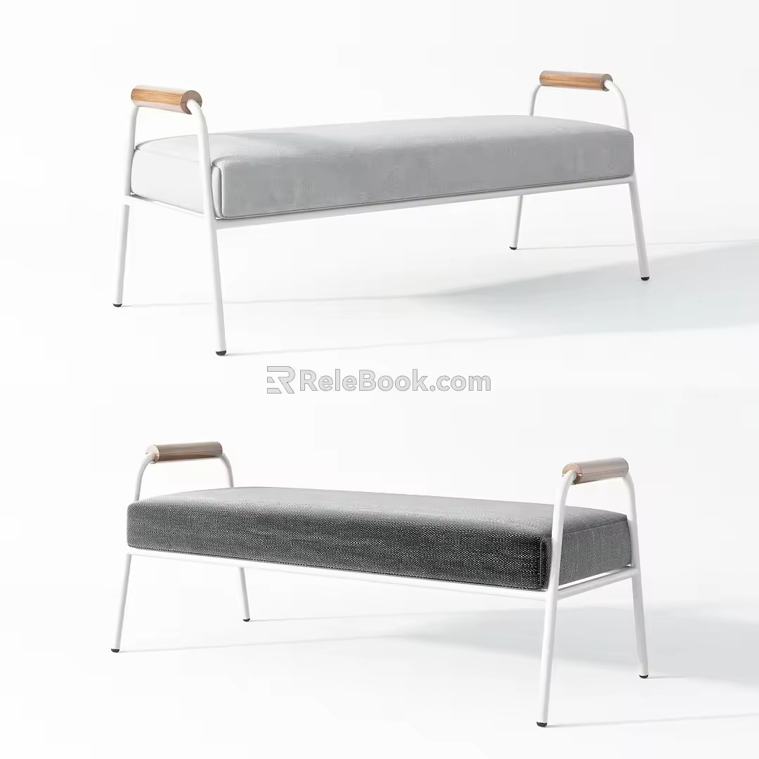 Modern bed end stool combination 3d model