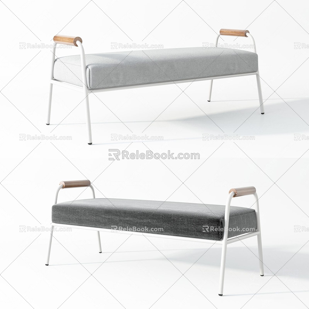 Modern bed end stool combination 3d model