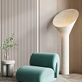 Turquoise Casual Sofa Set In Modern Interior With Striped Backdrop Floor Lamp And Green Plant