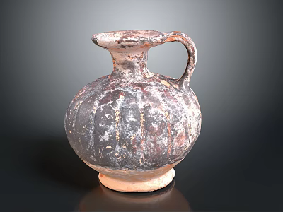 Vintage Handcrafted Earthenware Vase Sculpture Carving With Traditional Design And Handle 3d model
