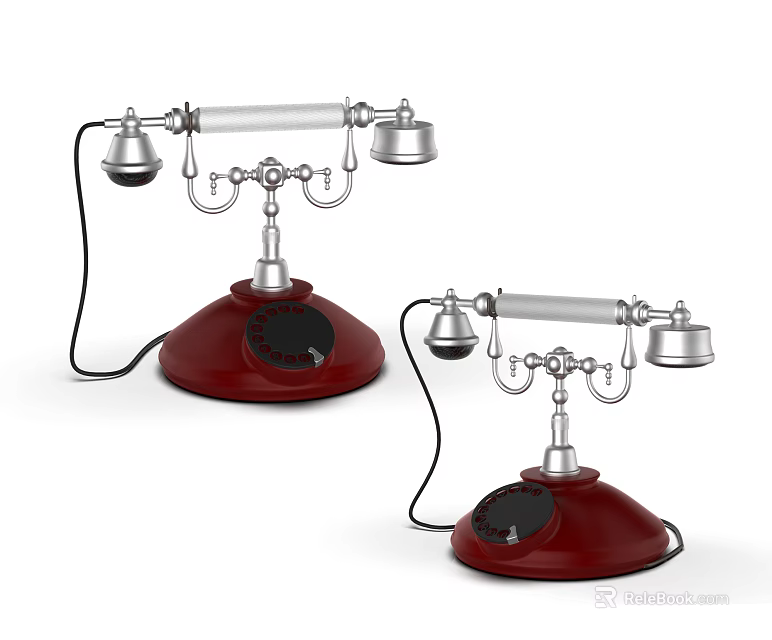Two Vintage Red Base Telephones With Silver Receiver And Retro Design 3d model 