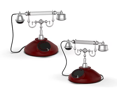 Two Vintage Red Base Telephones With Silver Receiver And Retro Design 3d model