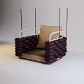 Stylish Modern Hanging Chair With Brown Seat Purple Woven Rings And Wooden Frame
