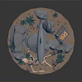 Aquatic Animals Scene in Blue Polyhedron Container with Whale and Aquatic Plants