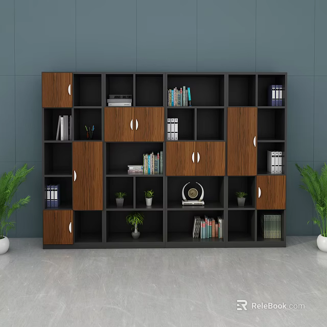 Stylish Modular Wooden Black File Cabinet with Compartments for Office Storage 3d model 