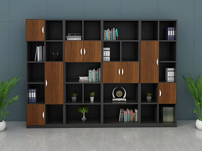 Stylish Modular Wooden Black File Cabinet with Compartments for Office Storage 3d model