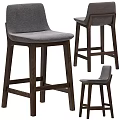 Modern Bar Stools With Gray Upholstery And Dark Wooden Frame Design