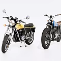 Two Vintage Motorcycles Yellow And Blue Classic Retro Stylish Design
