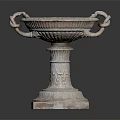 Classic Stone Candle Lamp with Intricate Carved Details Pedestal Base and Ring Handles