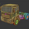 Old Rusty Green Red Truck Chassis With Front Cab And Headlights