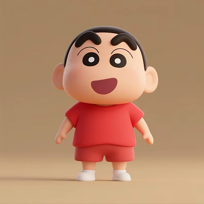 Cartoon Man In Red Shirt And Red Shorts With White Shoes Smiling On Brown Background 3d model