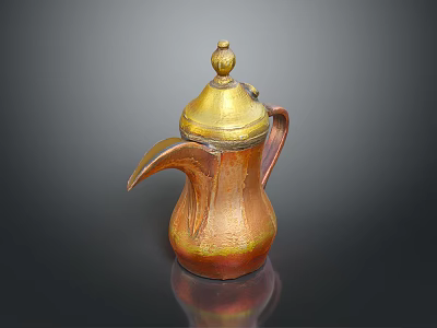Vintage Copper Kettle with Gold Plated Lid and Curved Spout Design 3d model