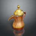 Vintage Copper Kettle with Gold Plated Lid and Curved Spout Design