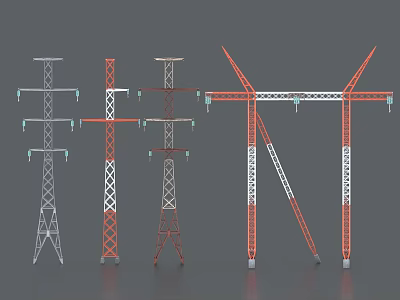 Industrial Power Transmission Towers With Various Structural Designs And Colors 3d model