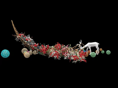 Decorative Branch Vase Arrangement With Red Flowers White Deer And Colorful Spherical Decorations 3d model