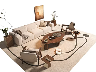 Modern Quiet Antique Sofa Coffee Table Combination Jewelry Modern Sofa Combination Antique Decorative Painting Vase Flower Art Single Chair 3d model