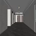 Modern Elevator Hallway With Light Colored Tiles And Dark Marble Floor 3d model