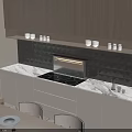 Elegant Modern Sideboard Cabinet With Marble Countertop And Decorative Bowls In Kitchen