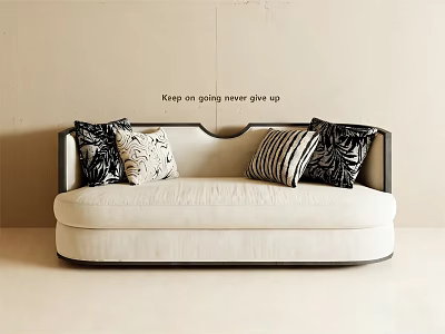 Stylish Beige Double Sofa With Black Frame And Black White Patterned Pillows 3d model