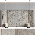 Minimalist Luxury Feature Wall With Textured Fabric Geometric Line Patterns And Metallic Pendant Lights