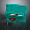Classic Vintage Turquoise Piano With Matching Stool And Red Cushion Detail