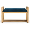 Modern Wooden Bench With Blue Cushion And Oak Frame For Living Room