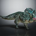 Green Triceratops Dinosaur Model With Textured Skin Open Mouth And Yellow Eyes