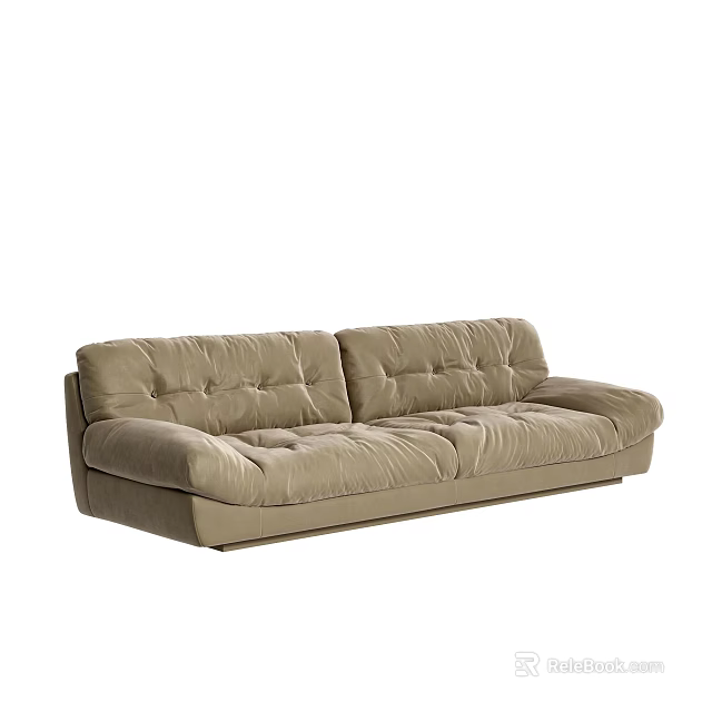 Beige Velvet Two-Seater Sofa With Tufted Design And Modern Minimalist Style 3d model 