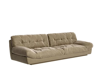 Beige Velvet Two-Seater Sofa With Tufted Design And Modern Minimalist Style 3d model