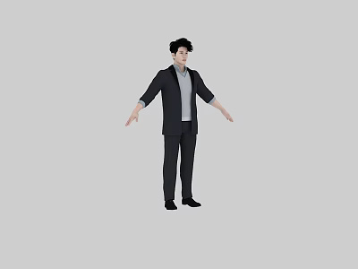 Man In Black Suit Jacket Gray Shirt With Arms Outstretched On Gray Background 3d model