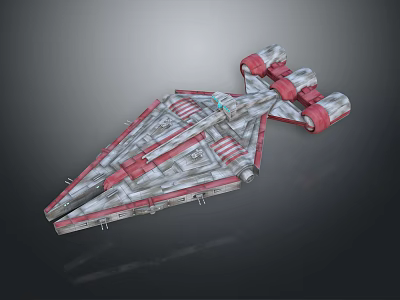 Futuristic Sci Fi Spaceship Model With Gray Red Color Sharp Bow And Multiple Engines Design 3d model