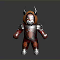 3D Fantasy Warrior Character With Horns Red Black Armor And Mask Design