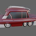 Vintage Retro Car With Red And White Exterior Roof Rack And Round Headlights