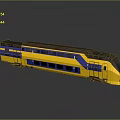 Yellow And Blue Train Model With Door Handle On Reflective Surface 3d model