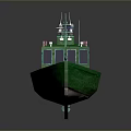 Green Cargo Boat Filled With Yellow Goods With Cabin Ladder And Antennas On Deck