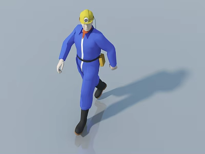 Game Movie Character in Blue Overalls With Yellow Hard Hat and Miner's Lamp 3d model