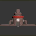 3D Mechanical Design Model Featuring Hexagonal Base Red Brown Pipes Platform And Emblem 3d model