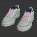 White Casual Sneakers With Blue Brand Logo And Light Pink Soles For Daily Wear
