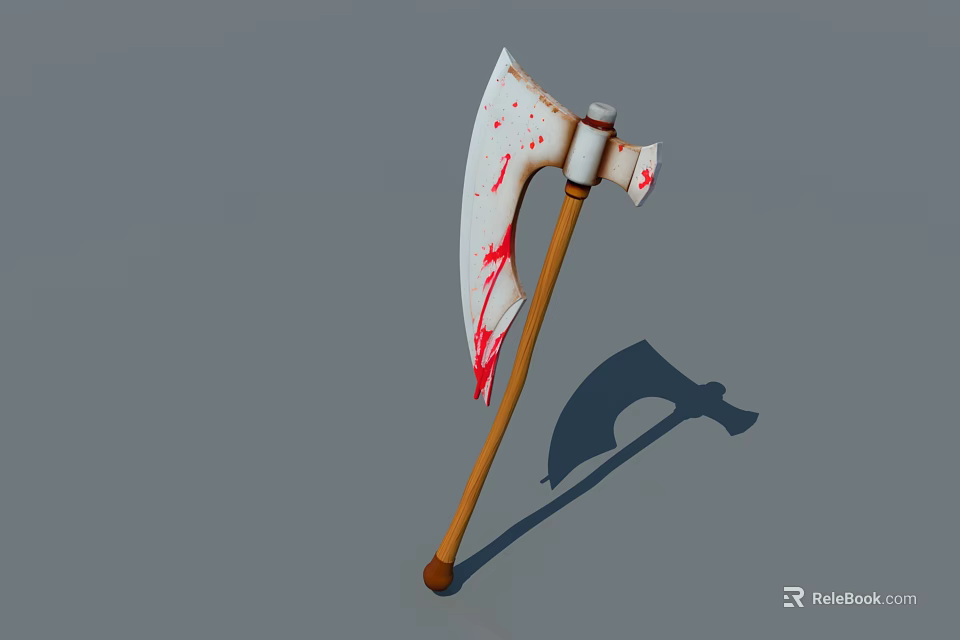 Weapon Axe With Sharp White Blade Blood Stains And Wooden Handle 3d model 