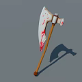 Weapon Axe With Sharp White Blade Blood Stains And Wooden Handle