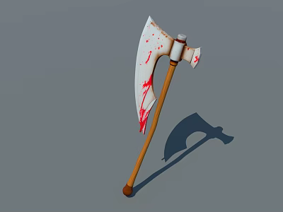 Weapon Axe With Sharp White Blade Blood Stains And Wooden Handle 3d model