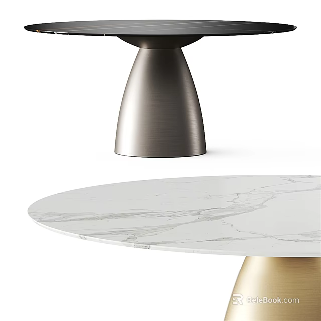 Modern Round Marble Top Dining Table With Sleek Metallic Pedestal Base Design 3d model