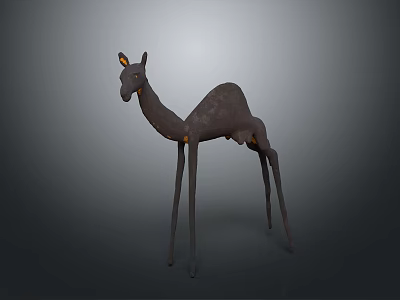 Abstract Animal Sculpture with Long Neck and Legs Gray Body Yellow Accents on Ears 3d model